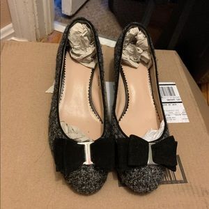 BP 7.5M Grey Wool Round Toe Ballet Flats Wool Bow